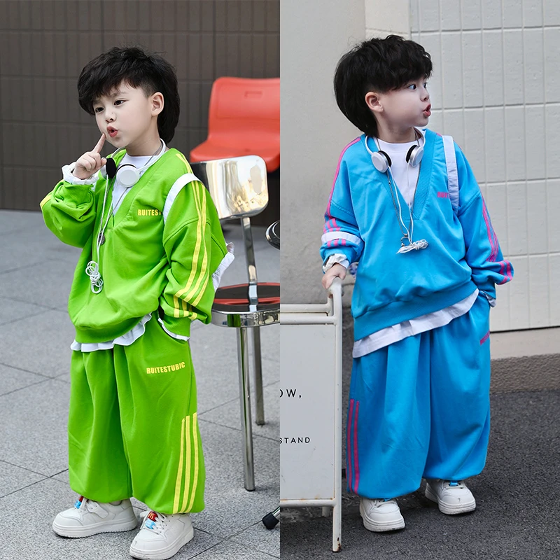 【现货】Jimmy妈童装 幼儿园穿搭春季儿童假两件拼接卫衣休闲裤套装