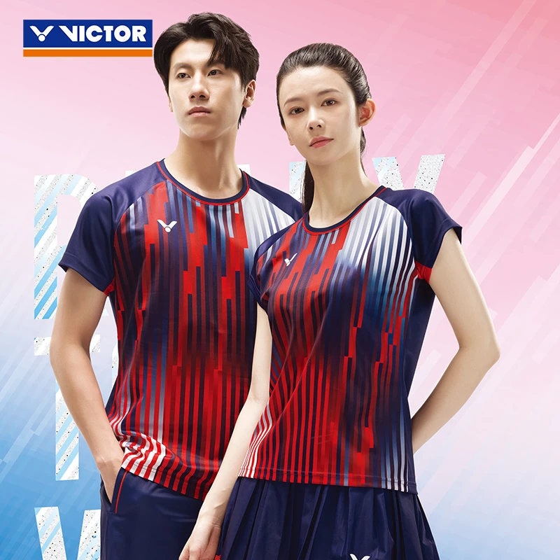 VICTOR威克多胜利羽毛球服男女款大赛服丹麦国家队T恤50050TD