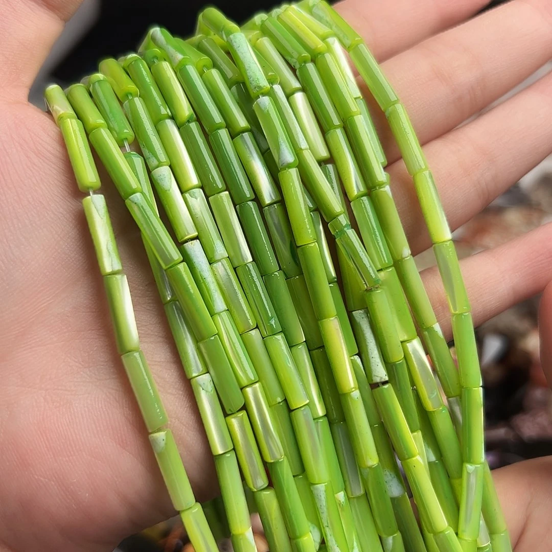 未镶嵌玛瑙/玉髓珠宝半成品贝壳珠光绿竹节一条