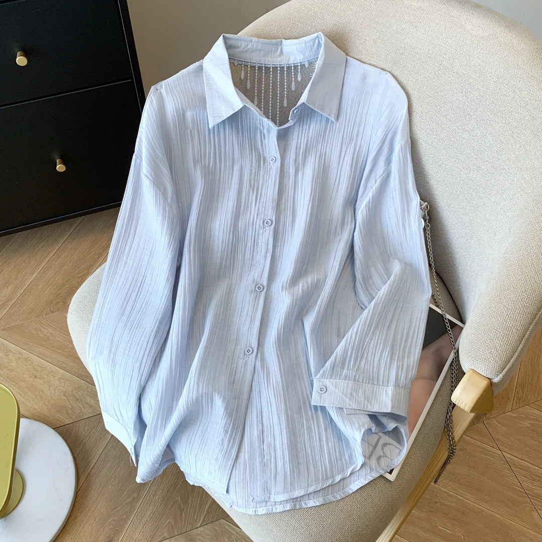 薄款防晒衣2025夏季设计感小众甜美刺绣蕾丝花边后镂空白色衬衫女