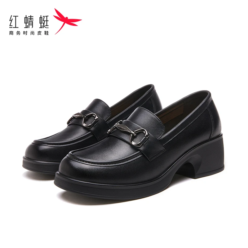红蜻蜓女鞋乐福鞋真皮牛皮百搭鞋子一脚蹬2024爆款豆豆鞋久站不累