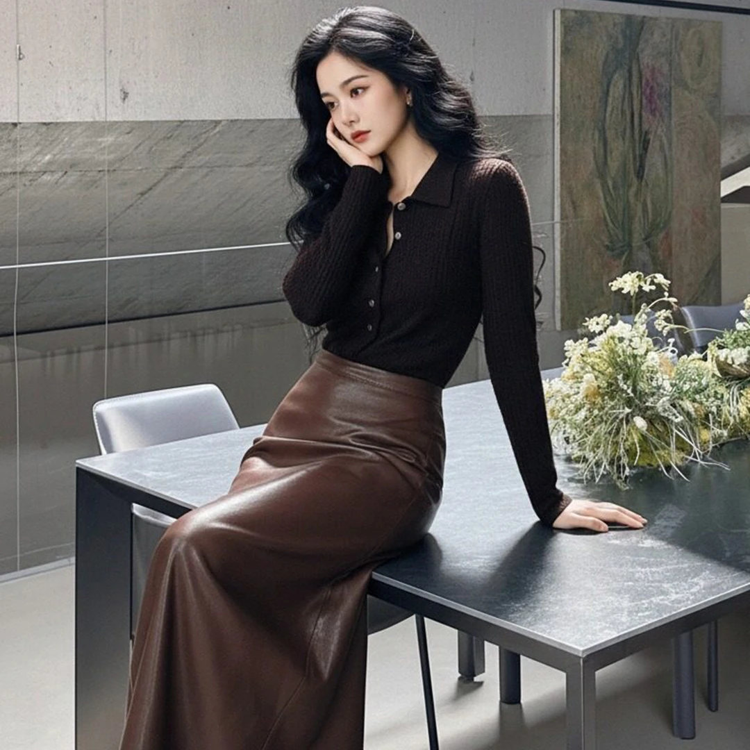 【无领时代】2026春装新款高腰显瘦气质PU包臀半身裙HBZW651509