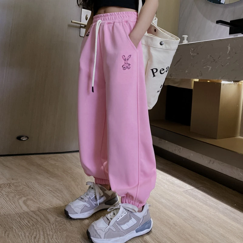 儿童秋装2025新款大女童装薄款裤子春秋款运动针织卫裤秋季直筒裤