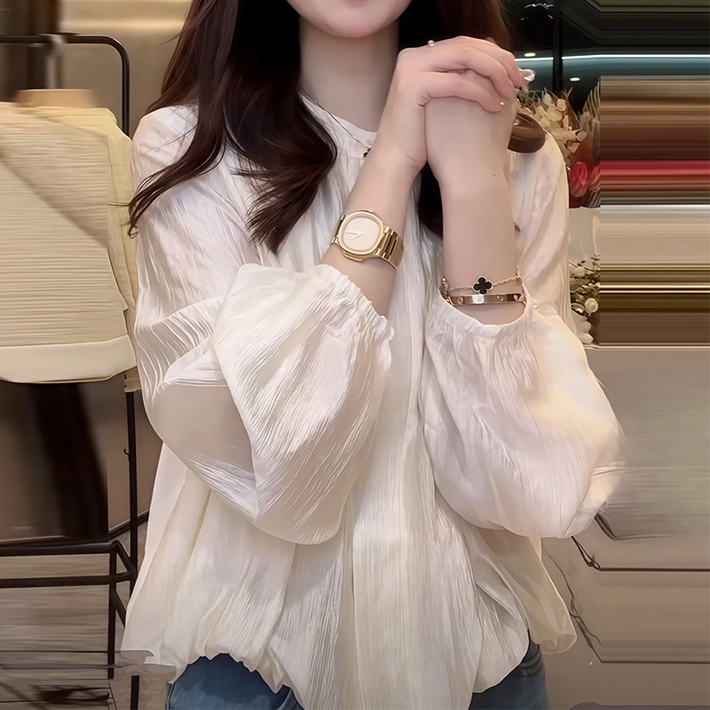 时尚减龄遮肚衬衫女2025秋季新款宽松遮肉设计感上衣潮流百搭衬衣