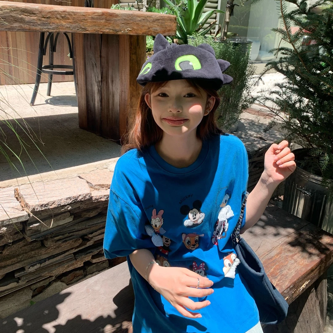 【现货】im向 韩版甜酷洗水炒色卡通米奇可拆卸蝴蝶结短袖