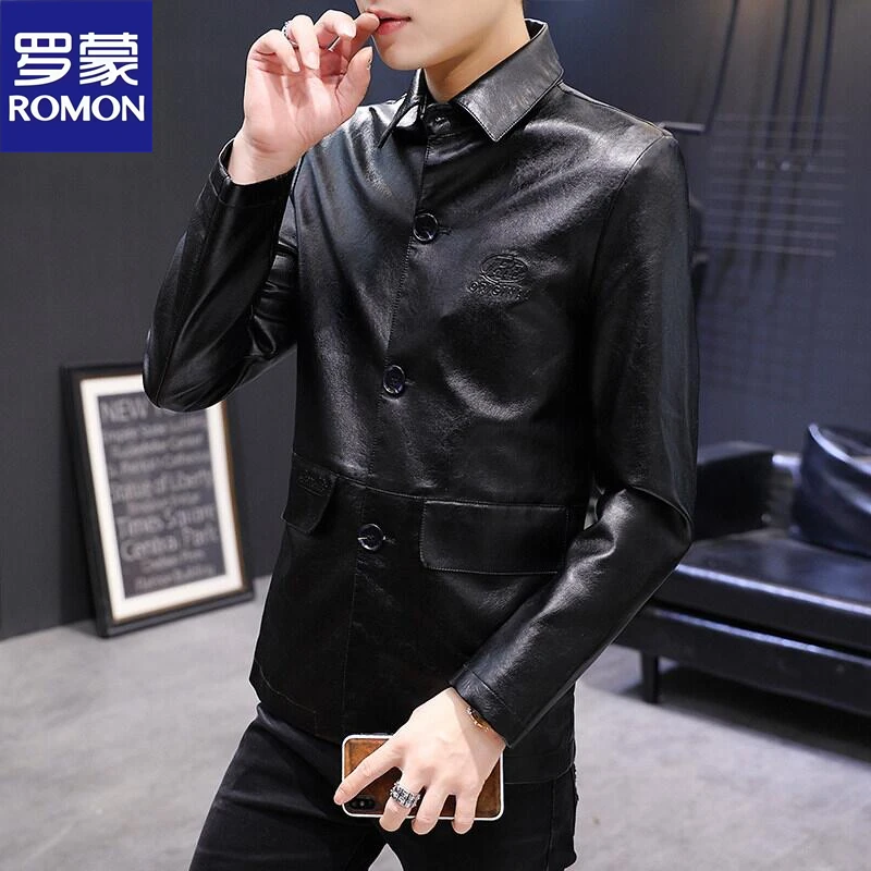 Romon/罗蒙品牌皮衣秋冬季新款百搭青年皮夹克韩版痞帅机车服