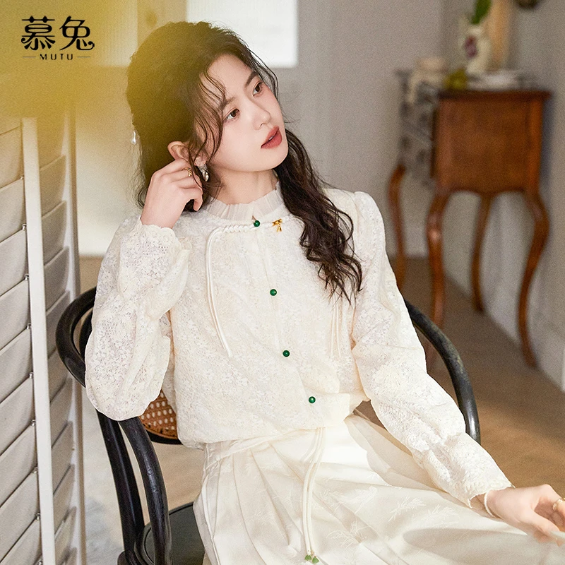 慕兔复古新中式长袖衬衫女秋季2024新款小衫高级感设计感小众上衣