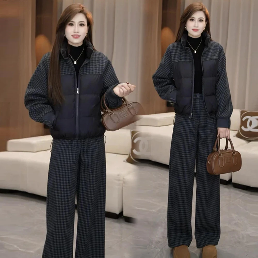 时尚套装显瘦女冬季2025新款洋拼接外套阔腿裤两件套秋冬洋气气质