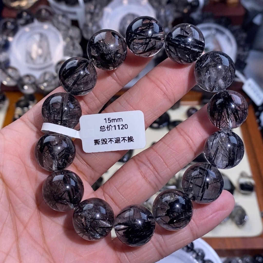 手链未镶嵌水晶黑发晶15mm蕾丝全透体