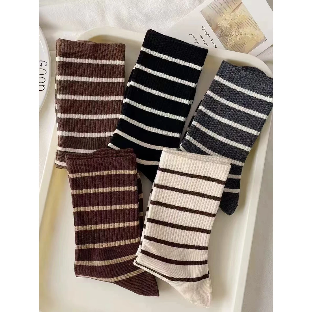 【 条纹中筒袜子❧5双装】可爱运动袜韩版百搭学院风24215