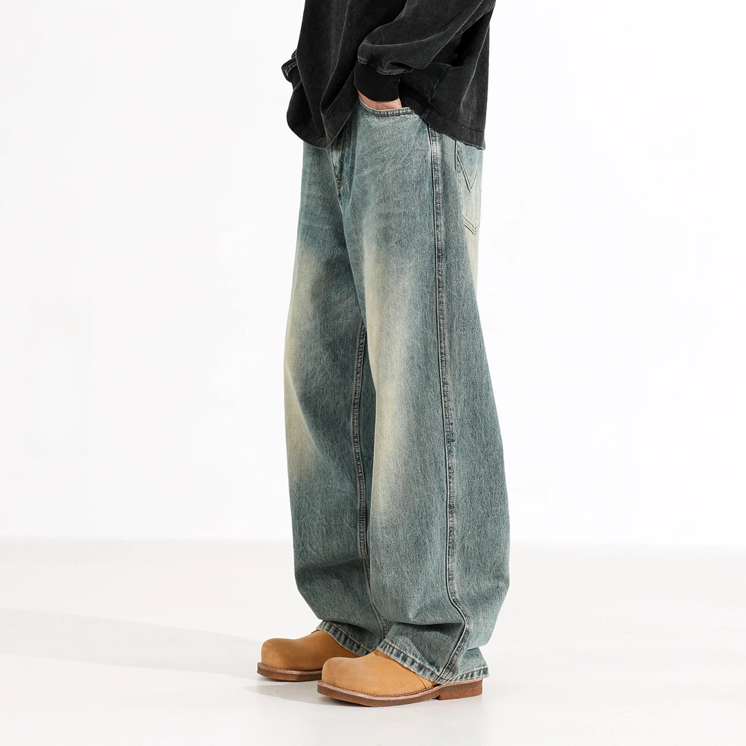 美式复古vintage水洗牛仔裤男士直筒宽松阔腿裤秋冬新款休闲长裤