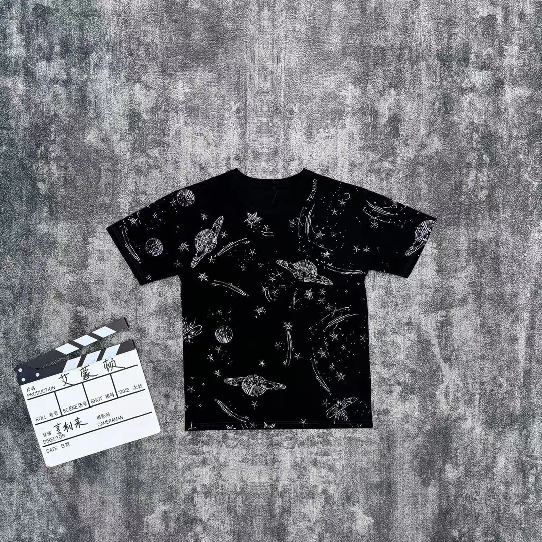 t恤上衣男士男装时尚黑色半袖宽松个性黑白设计师圆领12030