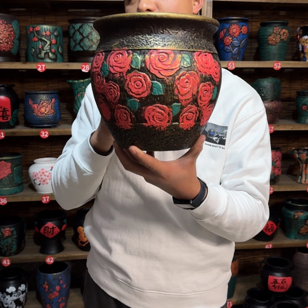 带孔高端浮雕花盆高度口径21-21