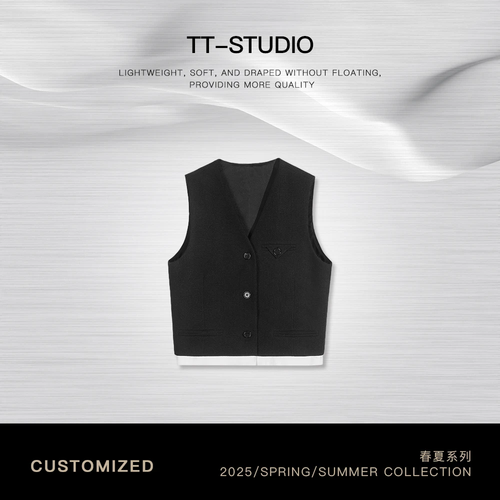 TT【假两件】醋酸春夏新款简约时尚马甲外套W-065