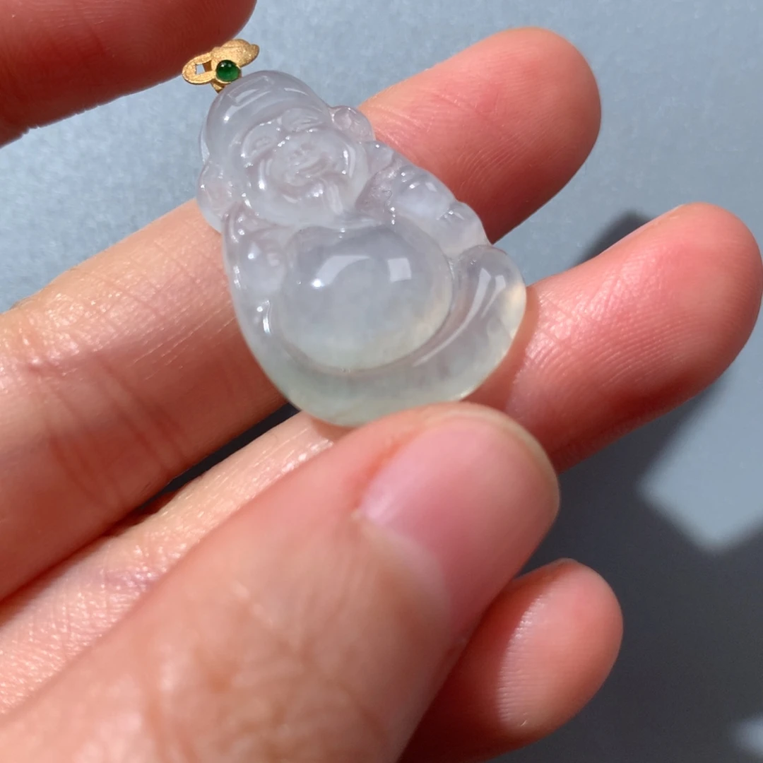 翡翠18K金镶嵌颈饰财神