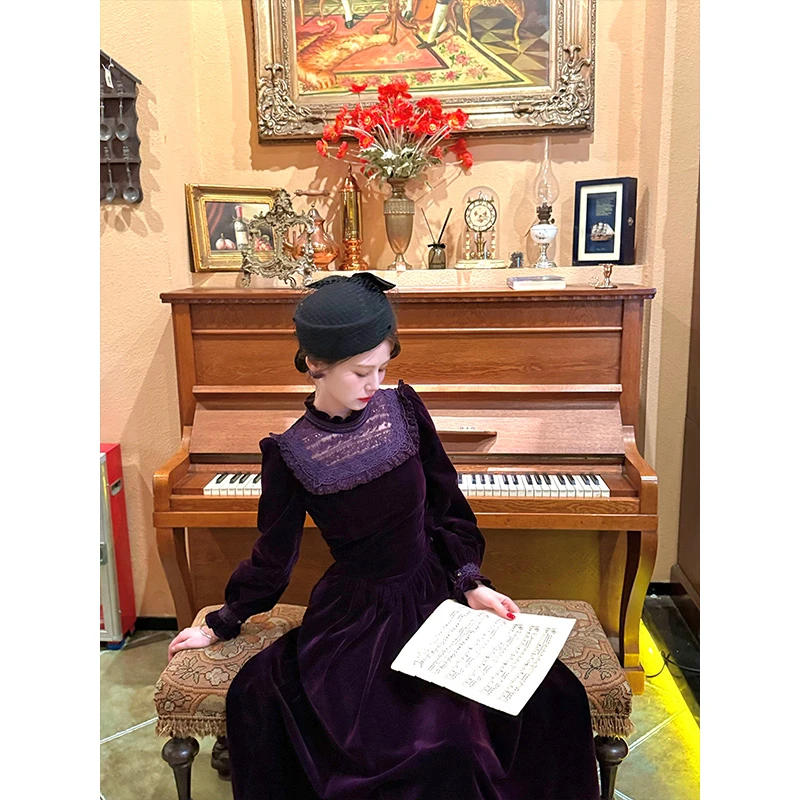 现货 一生罗曼【绝绝紫】法式设计感高级秋冬连衣裙气质长裙子L1497