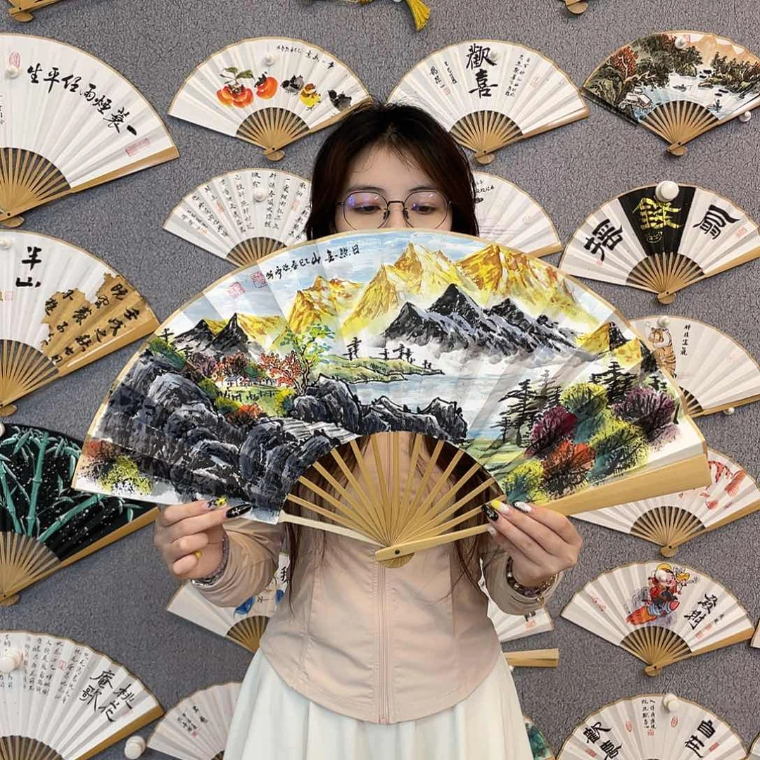 书法10寸玉竹-纯手绘-文玩扇骨（默认粘好）