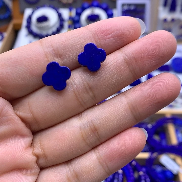 青金石银S925镶嵌耳钉