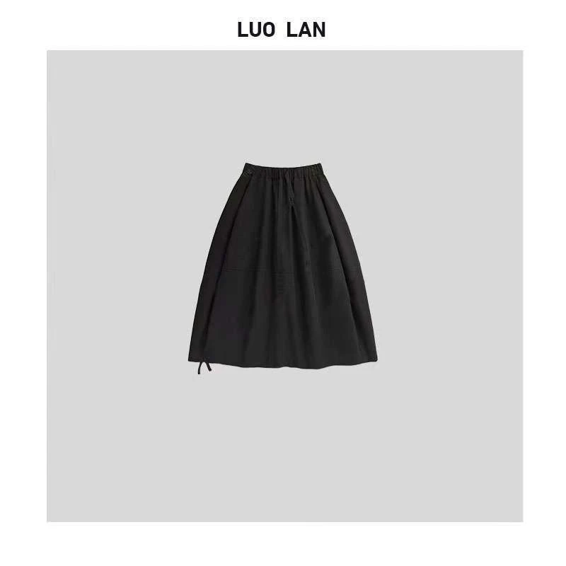 【雅雅】 2024秋季新品高级女装极简纯色抽绳花苞半裙 YLM0085