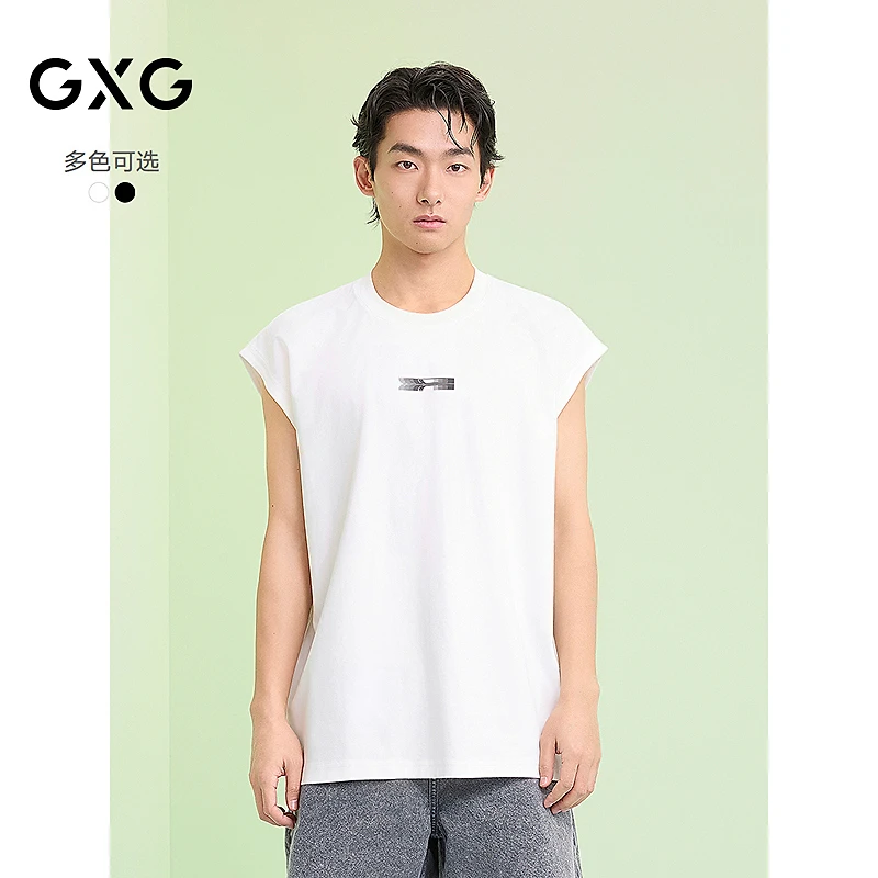 GXG男装 字母印花休闲背心无袖T恤上衣 2025夏季新品#G25D162001