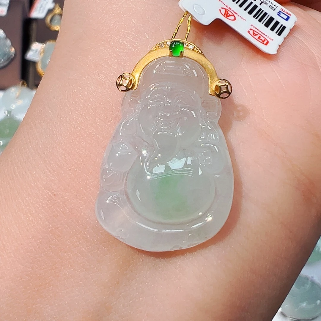 翡翠18K金镶嵌吊坠(不含链)财神爷