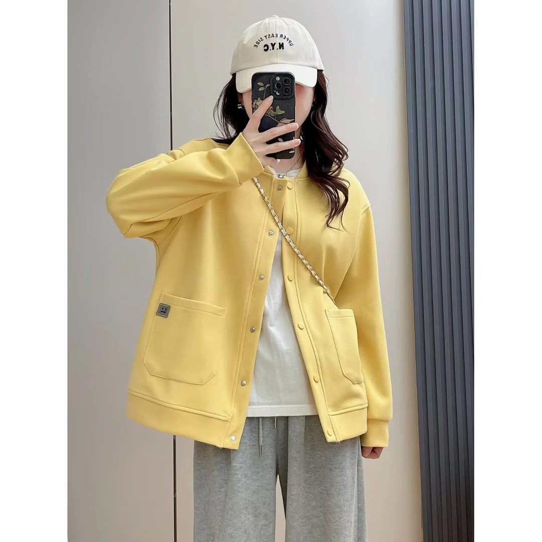 大码秋季女立领时尚常规袖棒球领短外套宽松百搭小众韩版896
