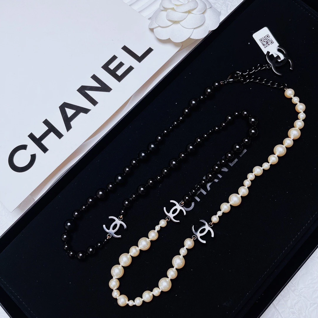 95新 Chanel/香奈儿 柚礼中古/香奈儿黑白珍珠双C项链LZ502098