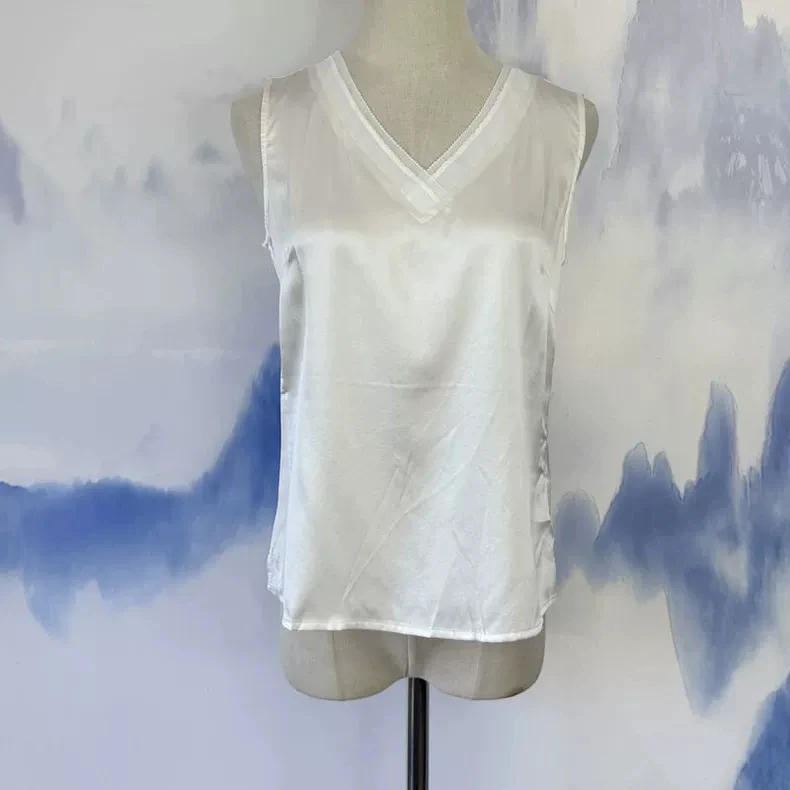 修身型极简风桑蚕丝常规无袖风背心吊带百搭设计师服装时尚气质