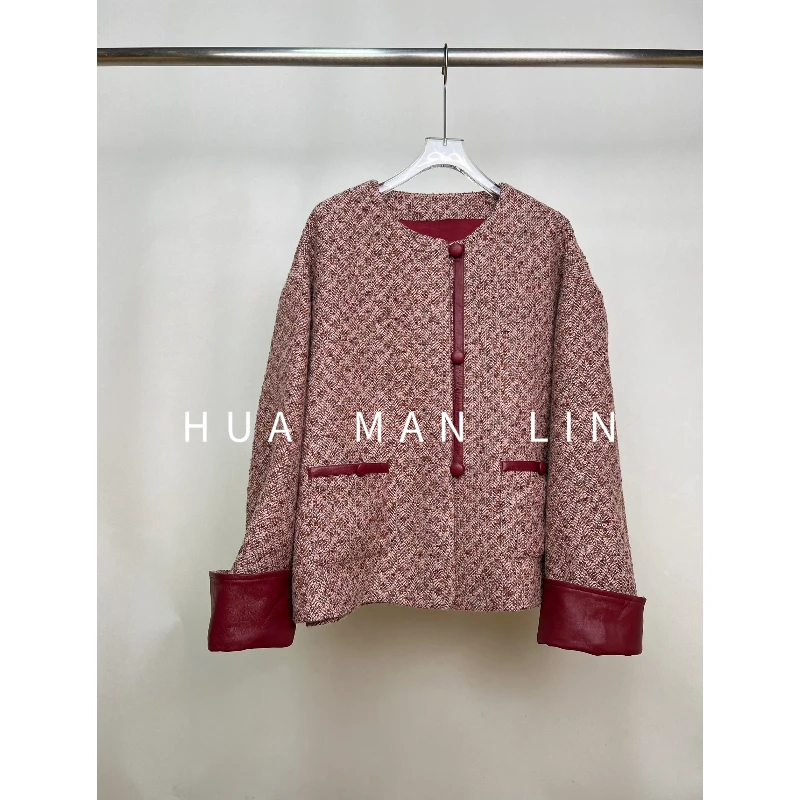 【花滿林】圆领撞色拼接羊毛外套25543