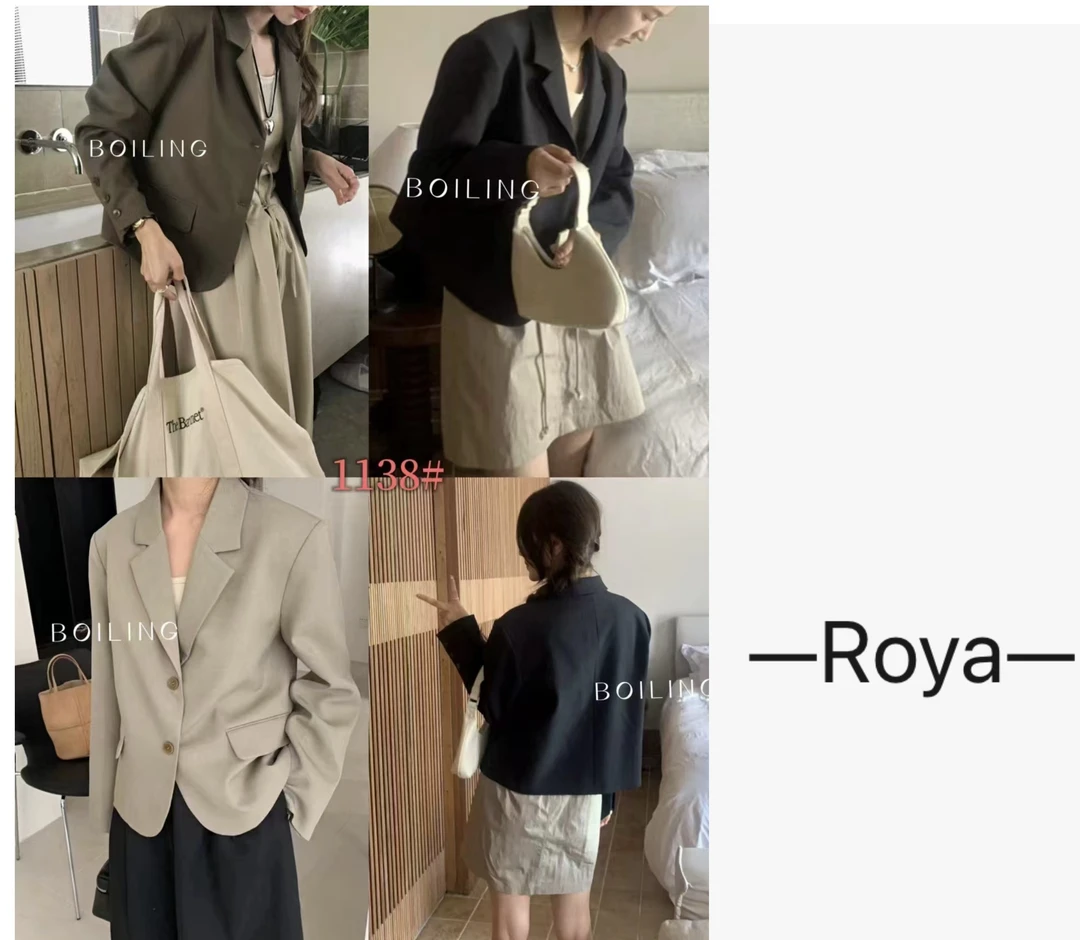 -Roya-西装外套女小个子春夏秋季简约气质通勤翻领小西服