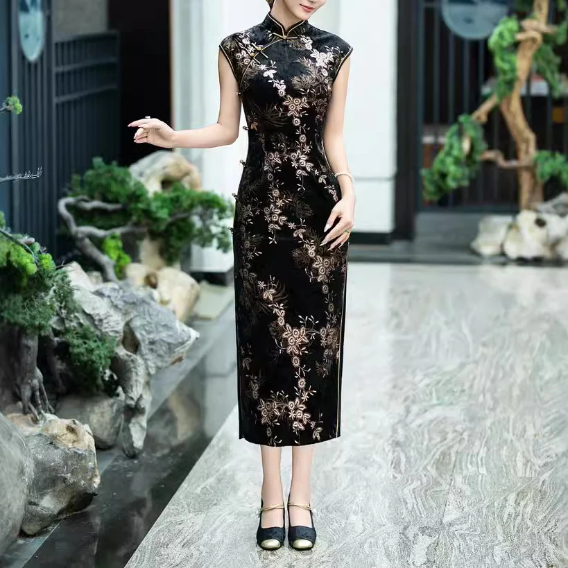 旗袍2025年新款复古老上海气质长款无袖古典韵味日常连衣裙时尚女