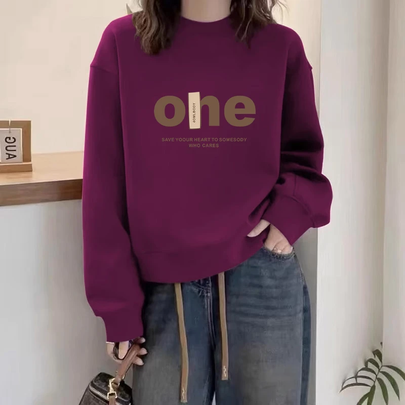 多巴胺圆领套头打底衫加绒加厚卫衣女2025春秋季新款宽松韩版外套