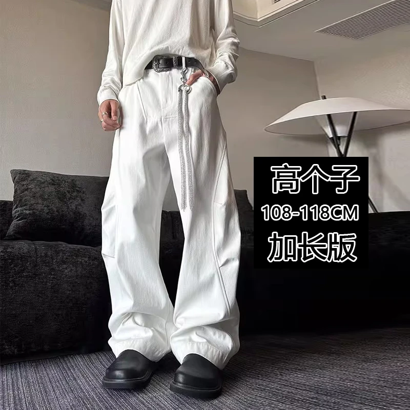 190高个子加长版秋冬美式镰刀牛仔褶皱男女阔腿裤弯刀休闲西裤子