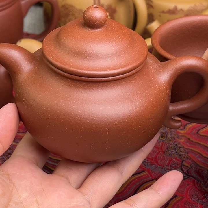 茶壶紫砂原矿红降坡莲子精工半手230cc