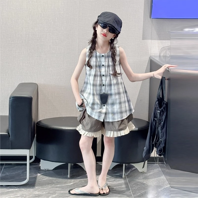 女童短裤夏季外穿2025背心儿童裙裤假两件裤子女大童独特好看中裤