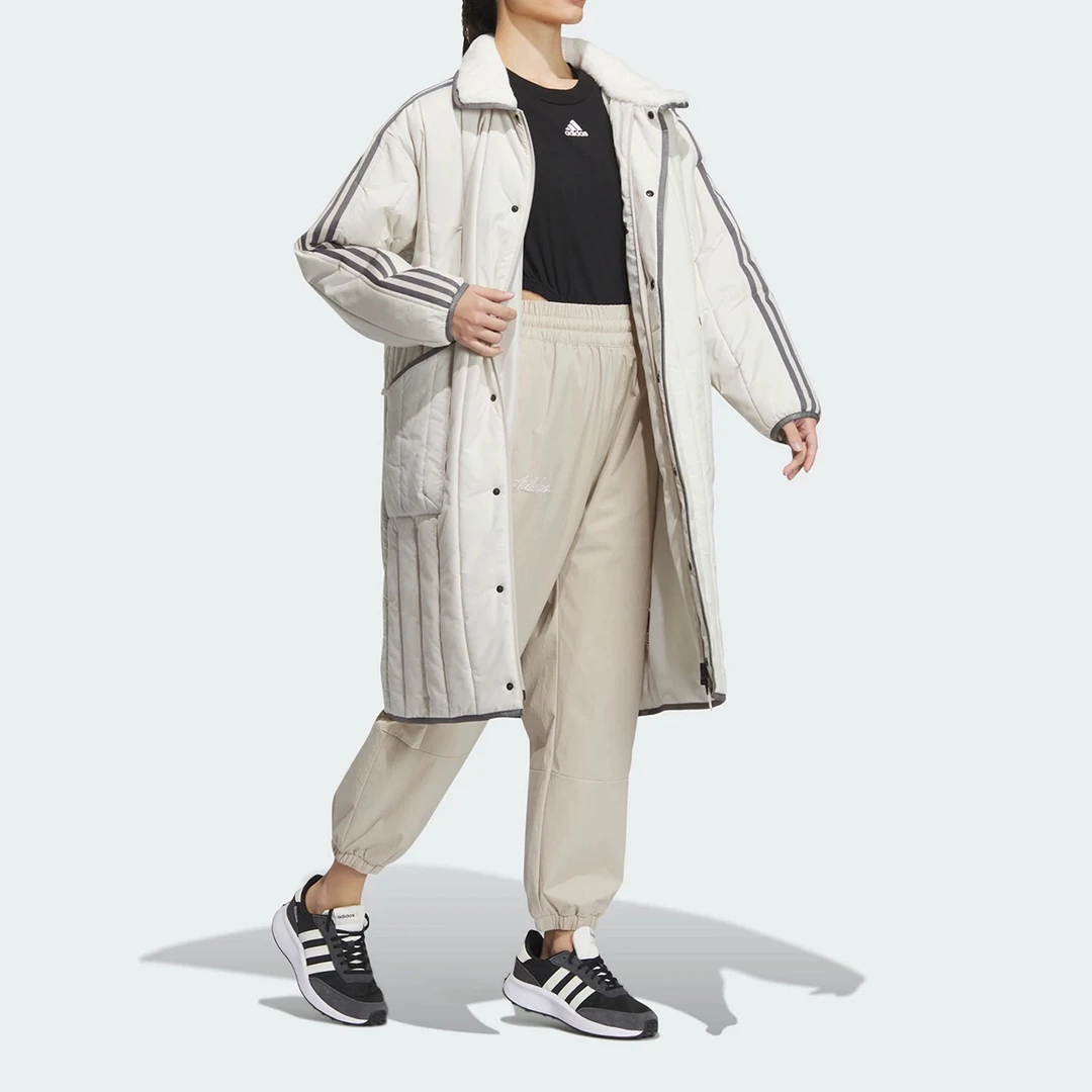 Adidas/阿迪达斯中长款女毛领翻领保暖运动棉服IL8952偏大一码