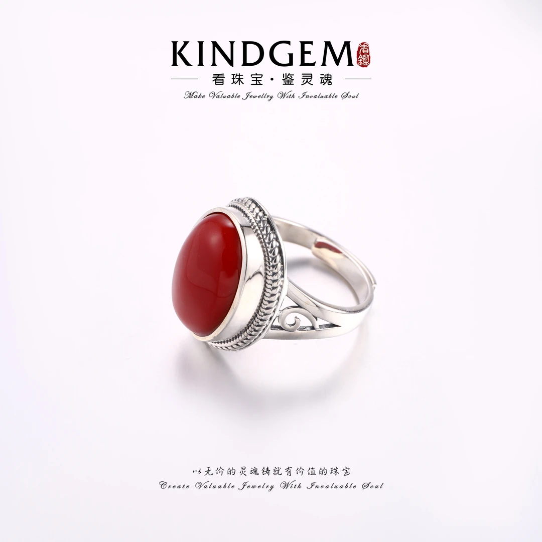 925银戒指 新中式国风红色简约气质经典百搭开口戒指 S-33770