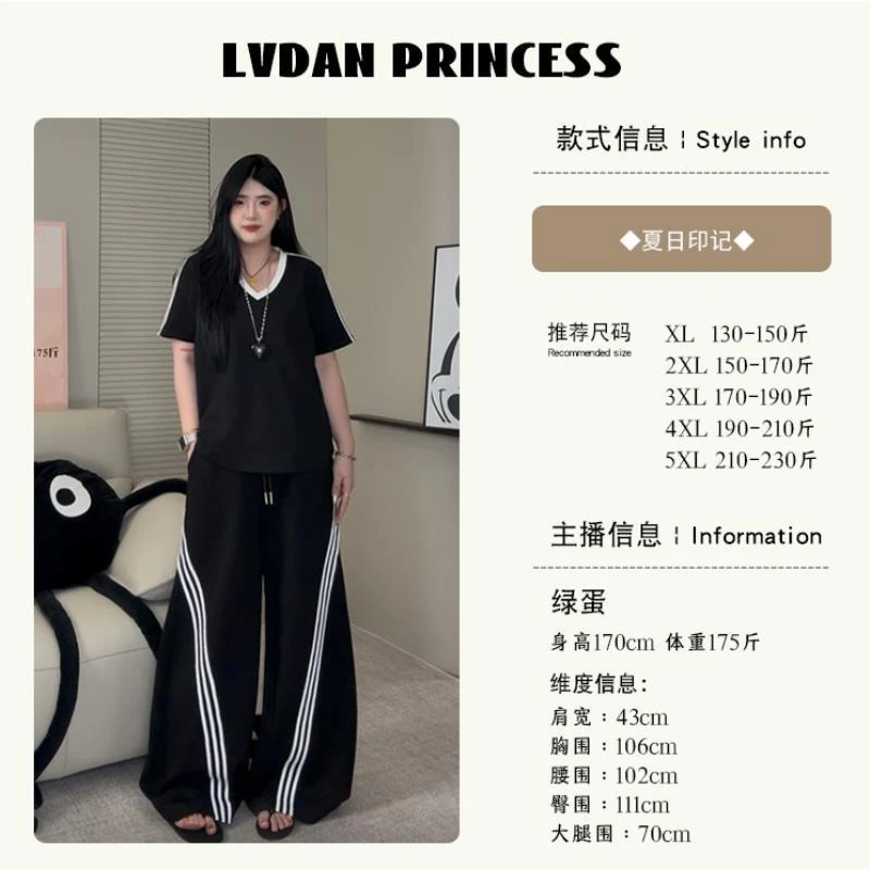 ◆Bella高阶穿搭！超模腿◆W1352大码女装夏胖MM慵懒风T恤阔腿修容裤