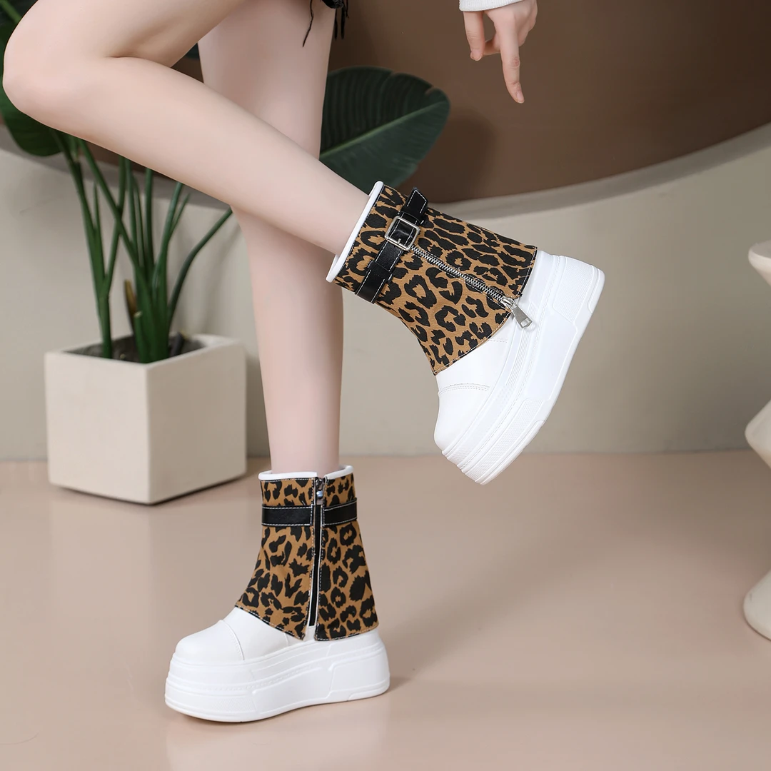 【10-12CM】内增高女鞋时尚百搭英伦风短靴马丁靴秋冬新款高帮鞋潮