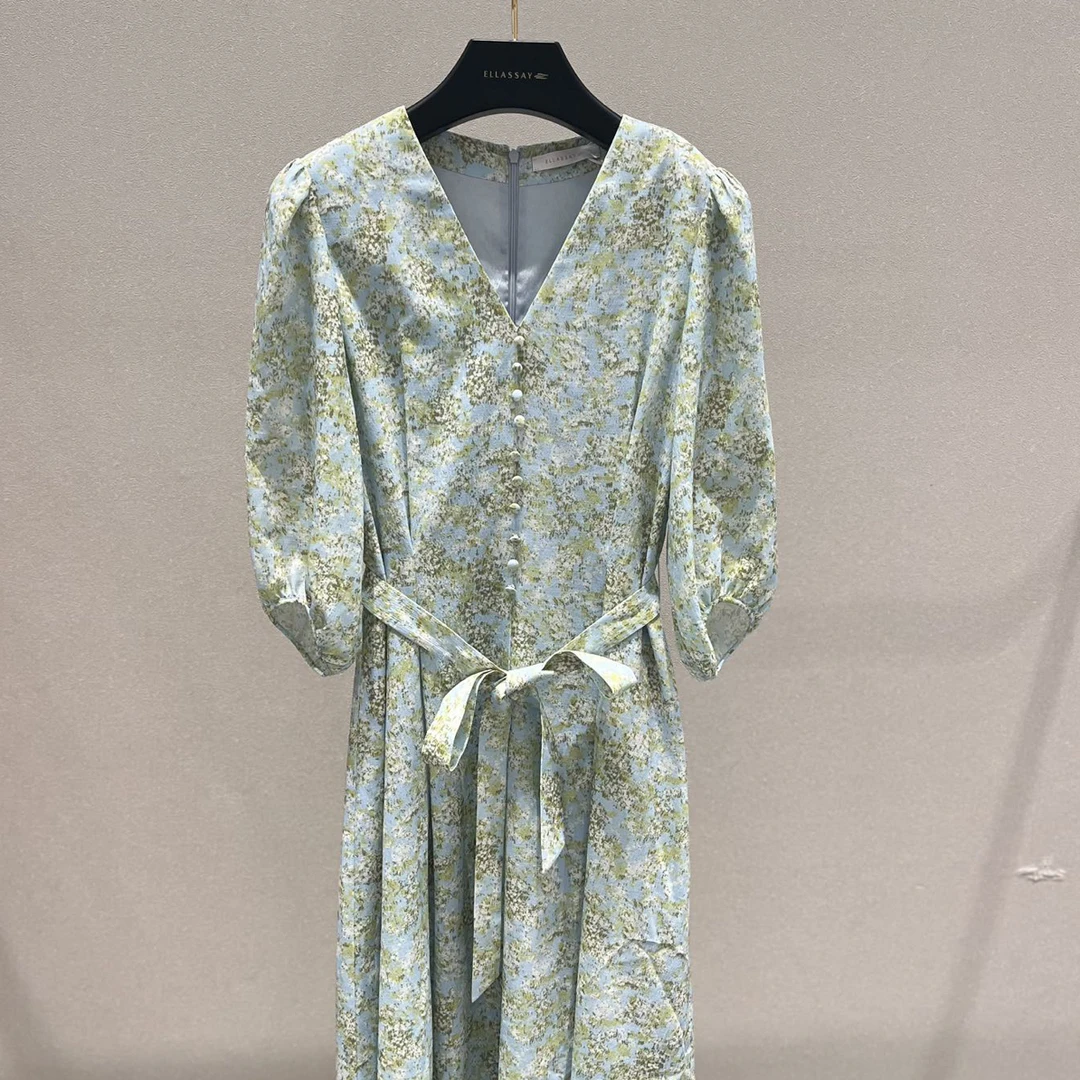 歌L思  24年全标大货    绿花卉连衣裙