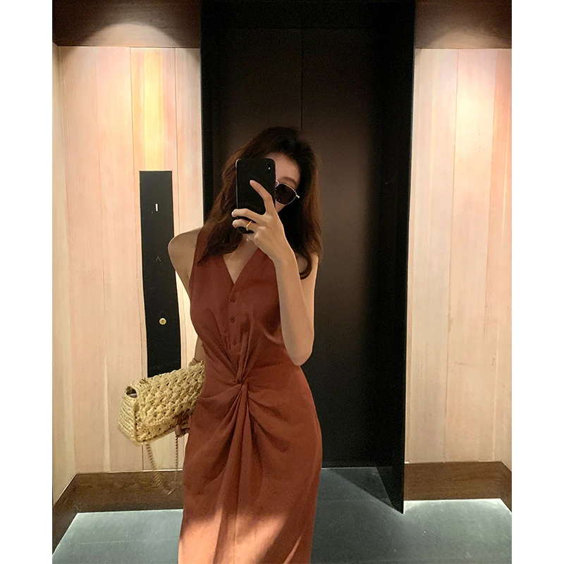 【ALONE SAVOR】龍喜儿 结云 独家设计师款翻领扭结连衣裙J531