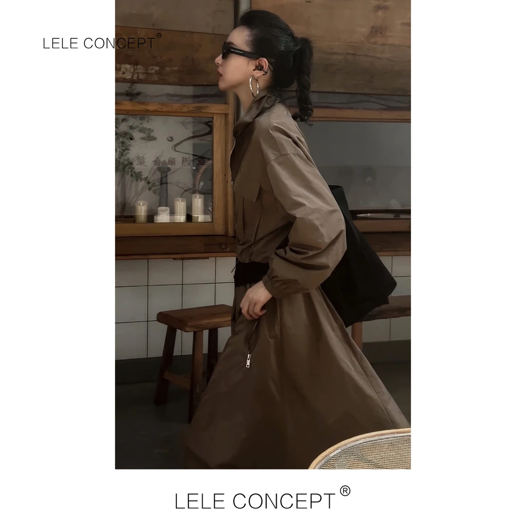 LELE CONCEPT丨【如一】早秋都市港风时尚翻领双兜夹克款套裙T0162