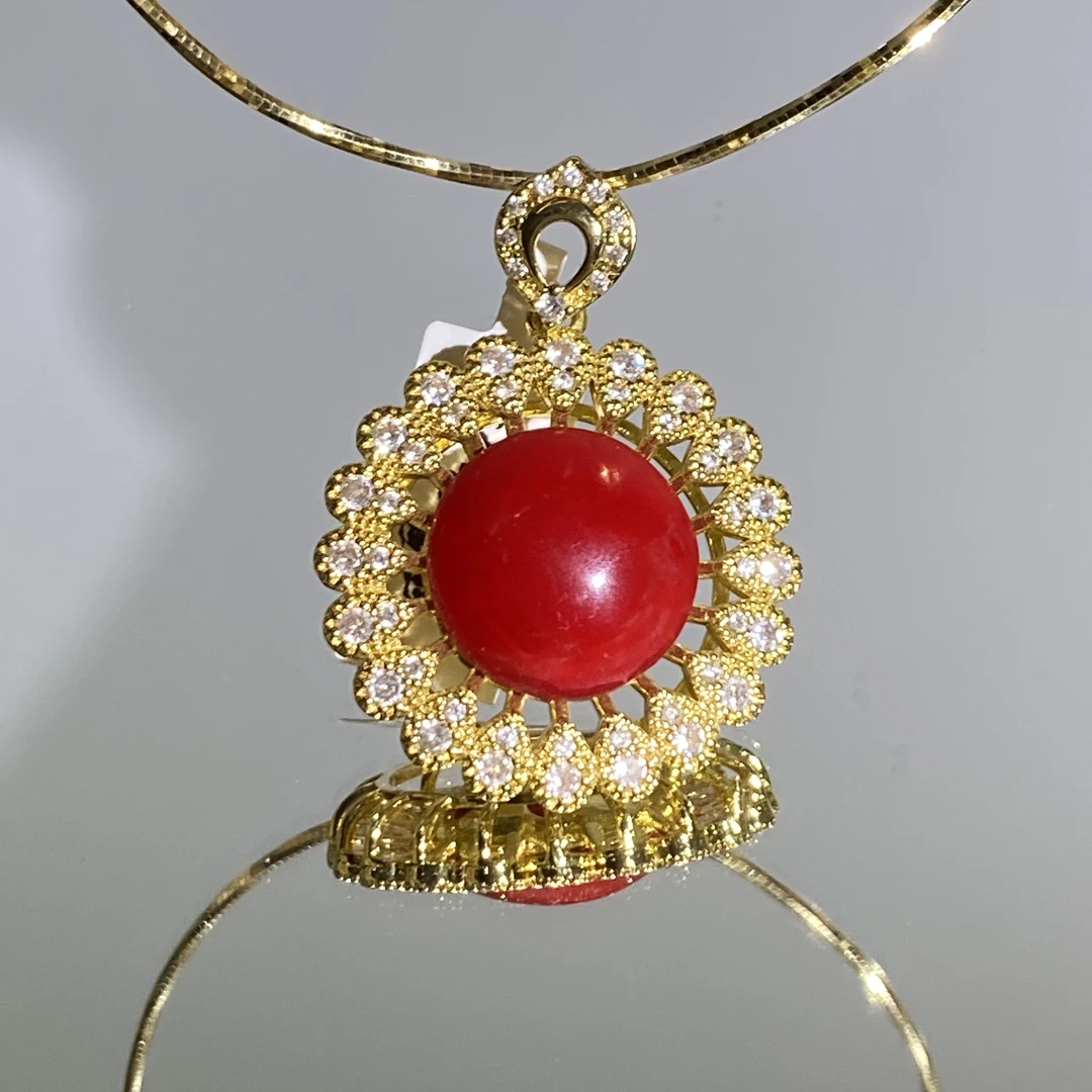 铜合金合成锆石吊坠 TTSD 红色圆形气质百搭女士吊坠 2359