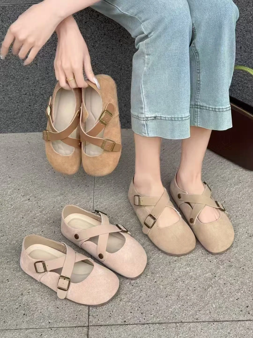 安家【夏语】2025夏季复古玛丽珍鞋女平底休闲浅口单鞋女软底25115