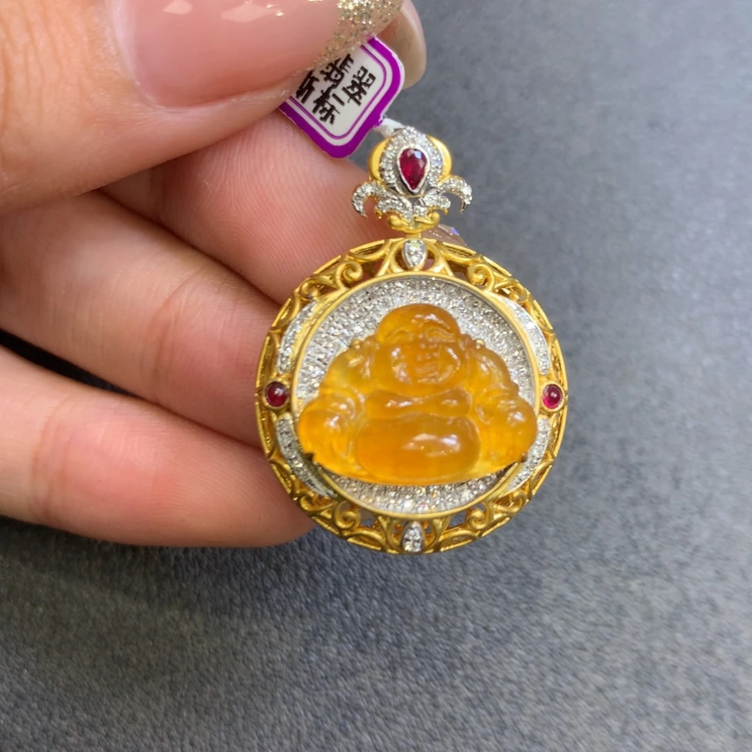 翡翠18K金镶嵌颈饰