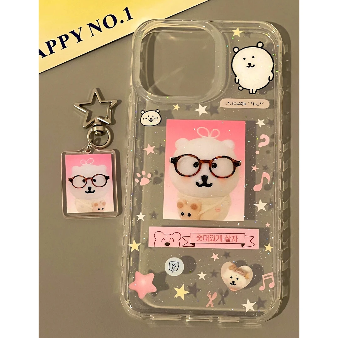 Lucky自嘲熊古早照片适用iPhone16/15p透明闪粉苹果14手机壳12套