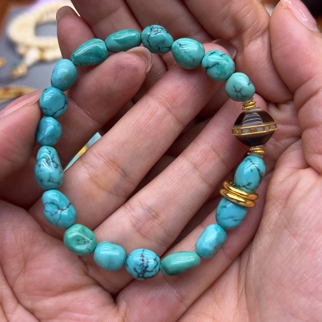 绿松石18K金镶嵌戒指手串