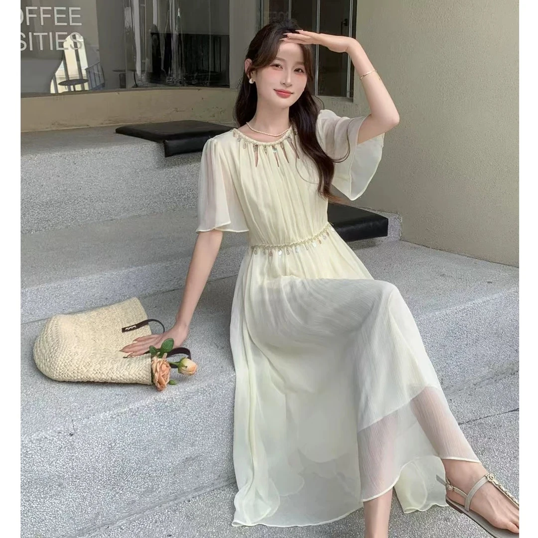 无印心匠B59910-1  气质女法式收腰显瘦高级感夏季连衣裙 K650