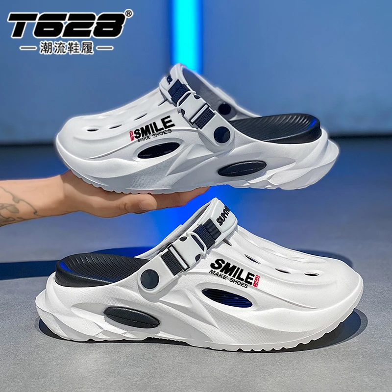T628洞洞拖鞋男夏季新款外穿防滑两用开车厚底踩屎感情侣沙滩凉鞋