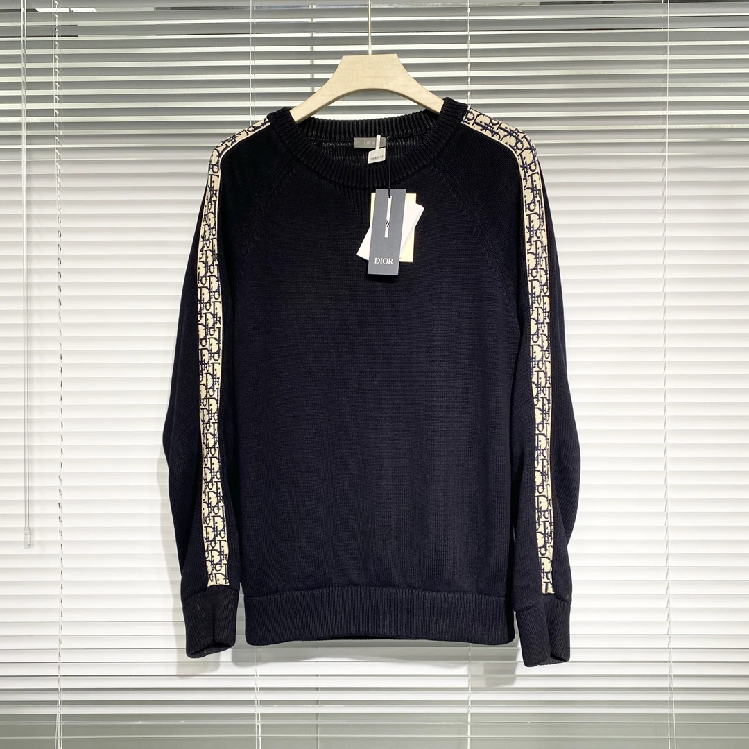 99新 DIOR/迪奥 手臂侧边老花满印 针织毛衣 深蓝色 M码 a281